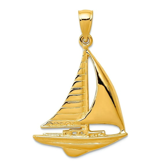 14k Yellow Gold Polished 2-d Sailboat Pendant Necklace 32x20mm Wide Pendant for Women - 2.2 Grams