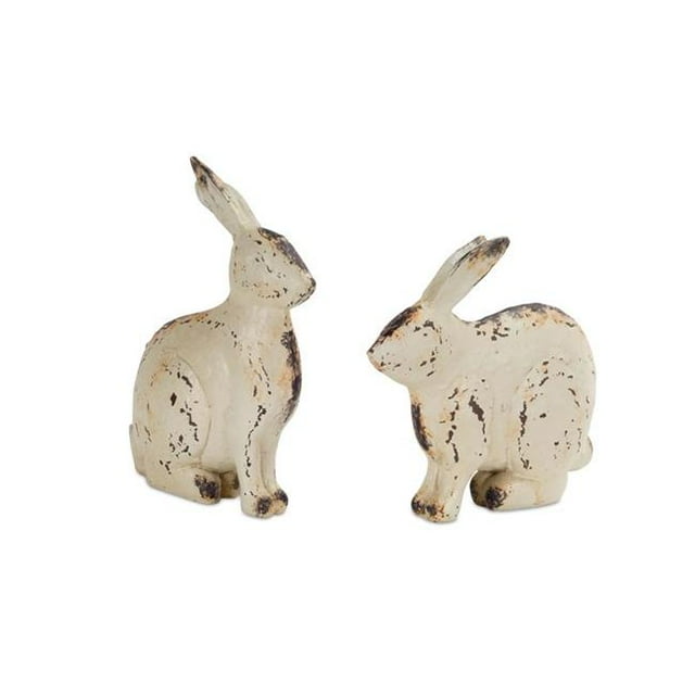 Melrose International 70577 8 in. Rabbit Resin, White Brown - Set of 4