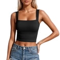 thumbnail image 2 of Tank Tops for Women Women's Stretchy Square Neck Ribbed Crop Camisole Camisole Tops for Women Black L, 2 of 4