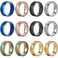 thumbnail image 1 of 1 caja de 12 anillos con incrustaciones de acero inoxidable, tamaño 8, ranurados, negros, azules, dorados, redondos, vacíos, con base para incrustaciones., 1 of 9