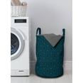thumbnail image 3 of Ethnic Laundry Bag, Folkloric Dark Toned Pattern with Flowers Lattice Vintage Themed, Hamper Basket with Handles Drawstring Closure for Laundromats, 13" x 19", Blue Charcoal Grey, by Ambesonne, 3 of 4