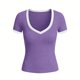 thumbnail image 5 of Camisas de Manga Corta para las Mujeres Blusas Casuales Cuello en V Color Sólido Plisado Primavera, 5 of 6
