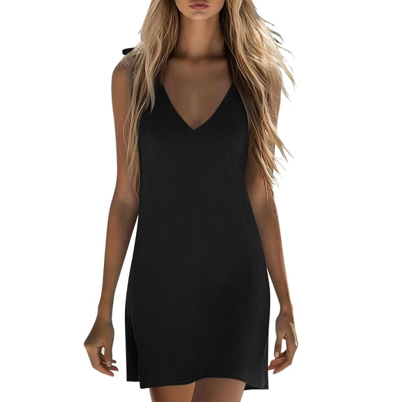 GUACER Women's V-Neck Sleeveless Mini Dress Casual Loose Fit Summer Slip Dresses Soft Knit Cami Dress