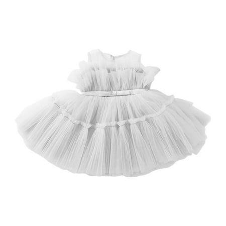 

Child Baby Girls Dress Solid Color Sleeveless O-Neck Lace Bow Princess Puffy Wedding Party Prom Sundress Holiday Soft Dresses