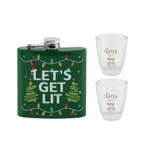 CWC 3PC HIP FLASK &HOT GLASSES