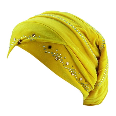 

Dadaria Turbans for Women Ladies Beads Turban Hat Cancer Chemo Hair Loss Cap Yellow Women