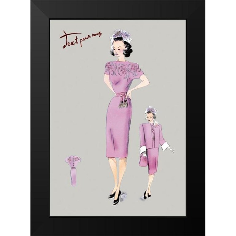 Unknown 18x24 Black Modern Framed Museum Art Print Titled - Pink Evening  Dress with Overcoat and Hat, 1947