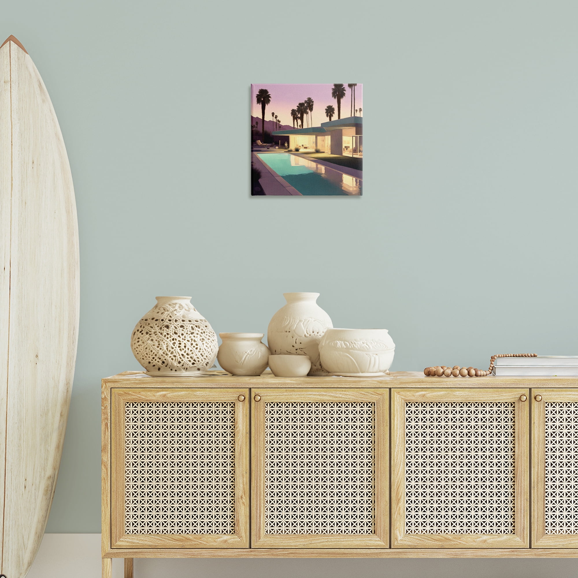 Stupell Industries Palm Trees & Pool Villa Landscape & Nature Painting Wrapped Canvas Art Print Wall Art, 17 x 17