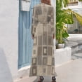 thumbnail image 3 of Abstract Brown Square Pattern Women's Long Dress Long Sleeves Dress Vintage Dresses Party Maxi Dress High Waist Dress, 3 of 4