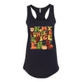 thumbnail image 2 of Wild Bobby In My Pumpkin Spice Era Groovy Letters Smiley Faces Thunderbolts Leaves Halloween Women Racerback Tank Top, Black, Small, 2 of 6