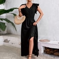 thumbnail image 4 of Staron Womens Dresses Summer Short Sleeve Ruffle Elastic Waist Elegant Ruffle Sundresses Beach Vacation V Neck A Line Flowy Dresses Black XL, 4 of 5