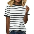 thumbnail image 2 of Tittly T Shirts for Women Tshirts Shirts Women's Spring Round Neck Stripe Splicing Loose Casual Short Sleeve T Shirt Basic Tees Summer Tops Black M, 2 of 4