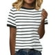 thumbnail image 1 of Ploknplq Elbow Length Tee Shirts for Women,Stripe Shirt,Workout T Shirts for Women,Spring Round Neck Stripe Splicing Loose Short Sleeve T Shirt,Oversized Shirts for Women,Graphic Tee Black M, 1 of 4