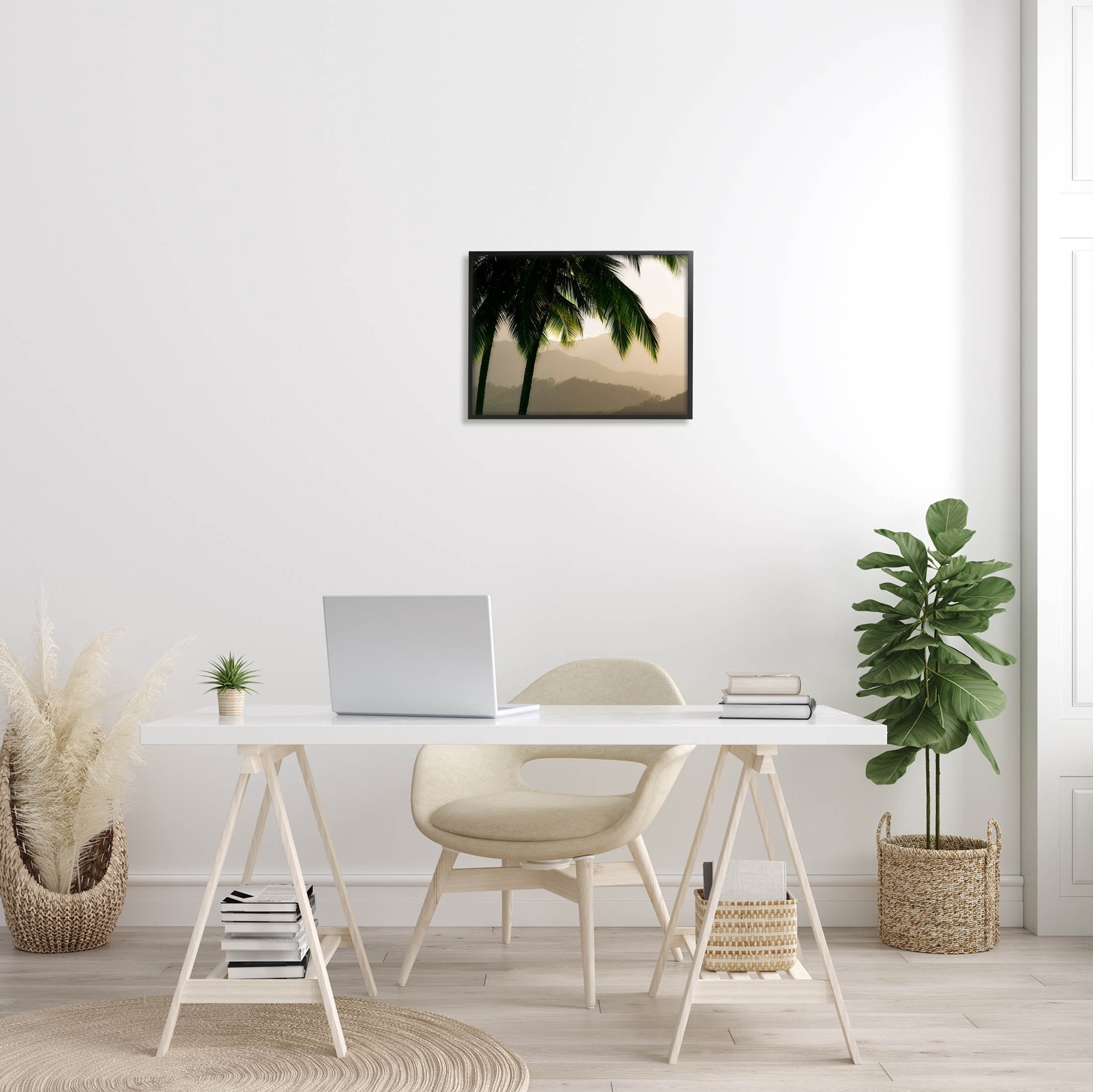 Stupell Industries Palm Trees At Sunrise Mountain Range Photograph Black Framed Art Print Wall Art, Design by Dennis Frates