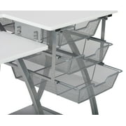 Sew Ready Pro Stitch Adjustable Sewing Machine Table with 3 Storage Drawers, White/Silver