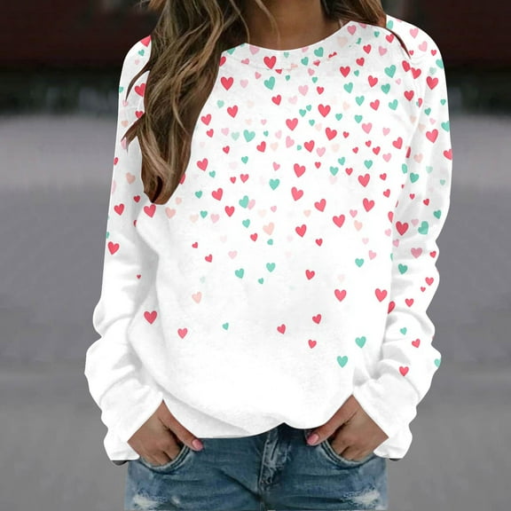 PNTUTB Valentine's Day Sweatshirt for Women Funny Love Heart Casual Crew Neck Pullover Long Sleeve Loose Sweatshirts