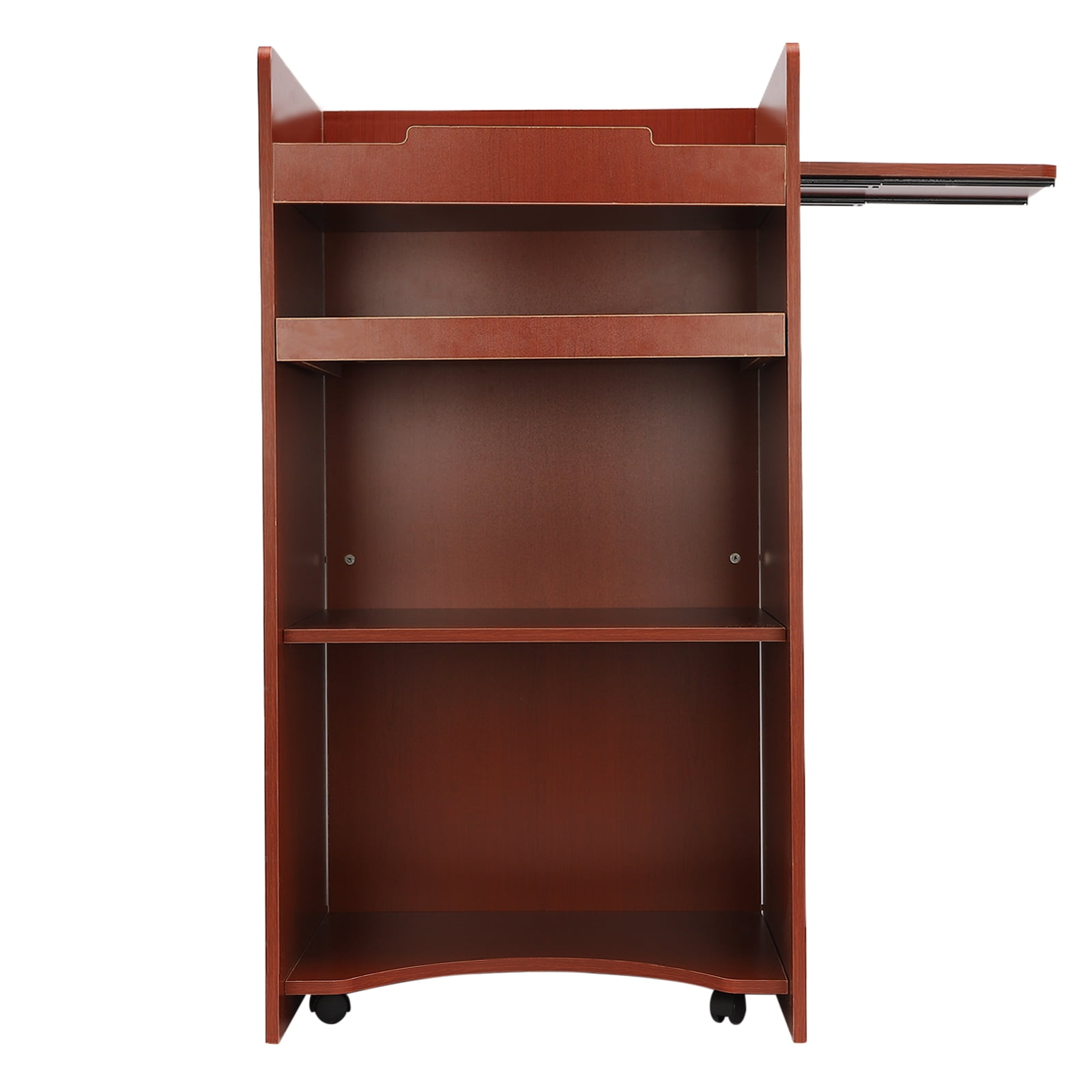 Mobile Lectern Podium Stand, Indoor Outdoor Hostess Stand Desk with Storage Shelves and Keyboard Tray for Churches Classrooms Adult Cherry