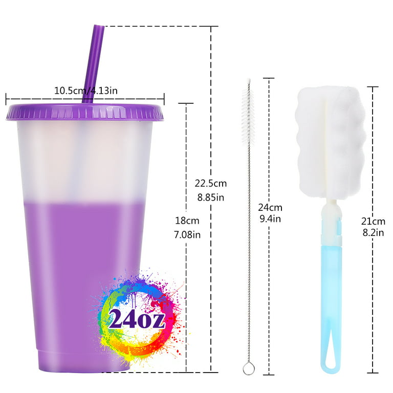 7 Pack Tumblers with Lids 24oz Transparent Plastic Cups with Lids and  Straws  Cold Drink Cups Bulk Tumblers With Straw Cleaner! Vinyl  Customizable DIY Gifts 