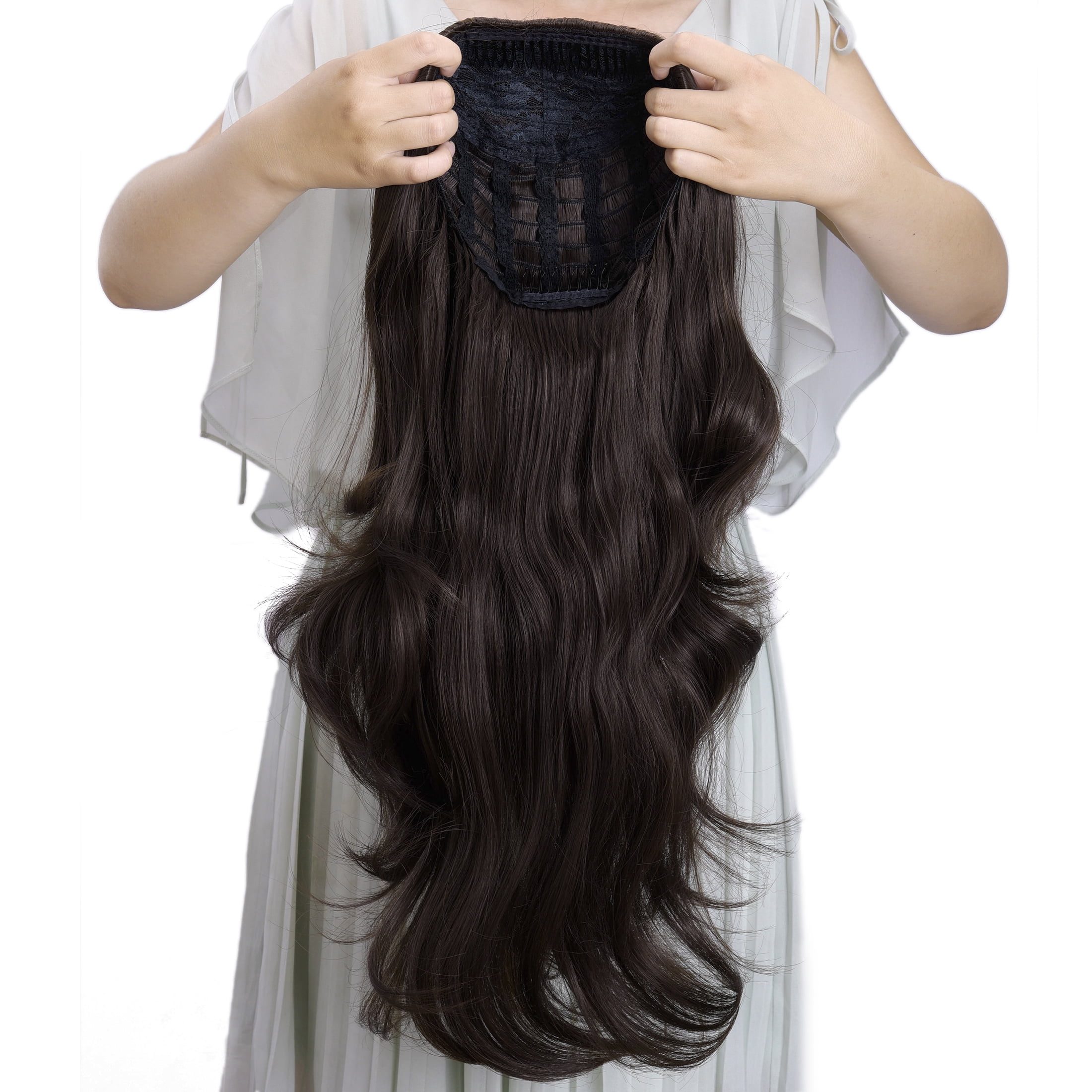Silike 24" Long Wavy Clip in Half Head Tied Wig Premium Japanese Synthetic Fibers Hair Extensions for Women, 210g, Natural Looking Voluminous Waves for Added Length & Thickness, Heat Resistant
