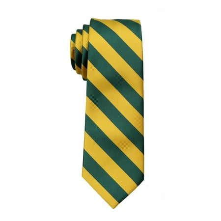 BuyYourTies - Mens College Striped Narrow Necktie Ties - Green Gold ...