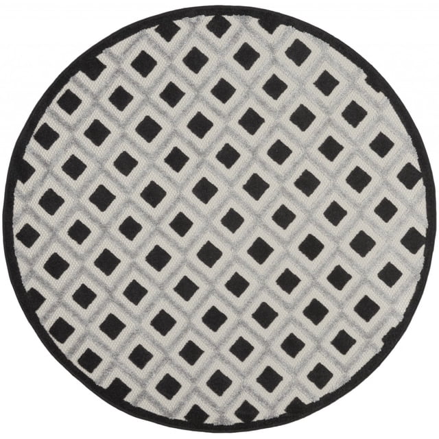homeroots home decor 385140 5’ Round Black White Gray Indoor Outdoor Area Rug