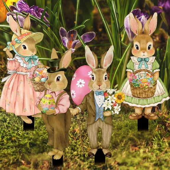 Aoznliie Easter Garden Stakes, Bunny Egg Dwarf Ground Insert Decor, 10 Inch Outdoor Easter Yard Decor for Courtyard Lawn Flower Bed, Spring Holiday Ornament (Multicolor)
