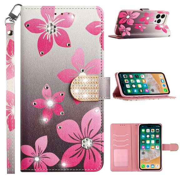 Compatible for Cricket Ovation 3 Wallet Cover Case   Tempered Glass - Blooming Flower