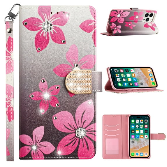 Compatible for Cricket Ovation 3 Wallet Cover Case + Tempered Glass - Blooming Flower