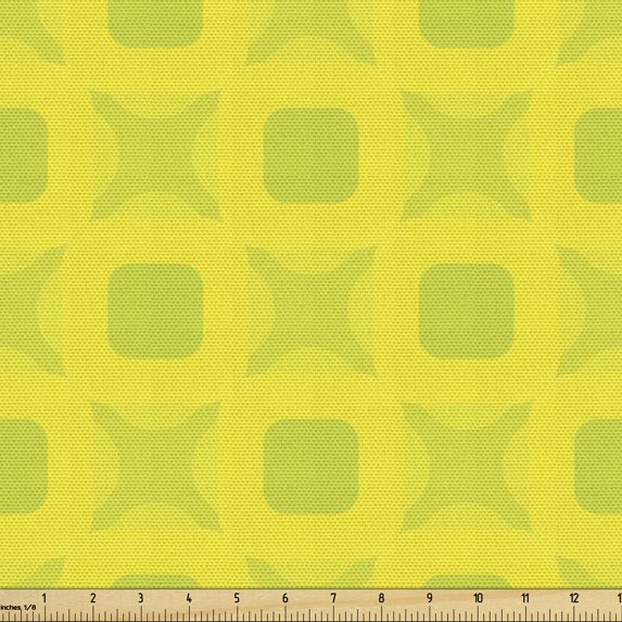 Abstract Sofa Upholstery Fabric by the Yard, Illustration of Vibrant Round Squares in Monochrome Style, Decorative Fabric for DIY and Home Accents, Yellow Green Yellow by Ambesonne