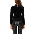 thumbnail image 3 of MODA NOVA Juniors Mock Neck Long Sleeve Ribbed Knit Velvet Blouse S Black, 3 of 5