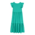thumbnail image 3 of Kids Girls Summer Maxi Dress Solid Color Ruffle Short Sleeve Flowy Tiered Long Dress Casual Loose Swing Holiday Beach Dress with Pockets 6-12 Years, 3 of 5
