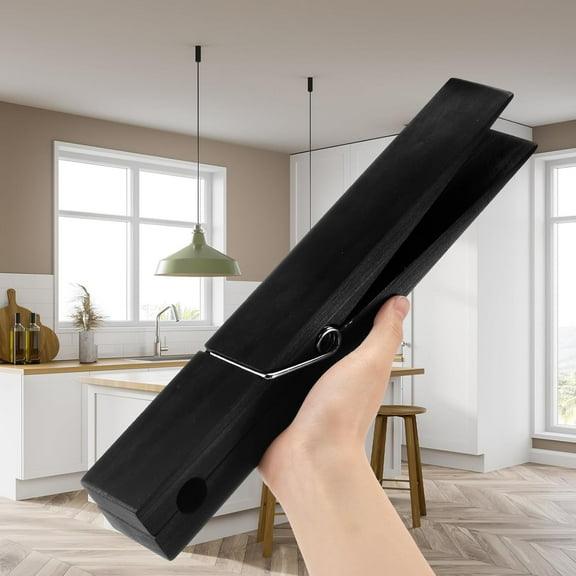 12 Inches Giant Clothespin with Adhesive Jumbo Wooden Clothespins Large Clothes Pin Towel Holder Clothes Clips Gift for DIY Craft Spring Farmhouse Nursery Bathroom Laundry Room (Black)