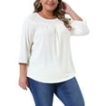 thumbnail image 4 of Agnes Orinda Plus Size Tops for Curvy Women 3/4 Sleeve Crochet Lace Detail Blouse Top Tunic Flowy Casual Shirt 2X White, 4 of 6