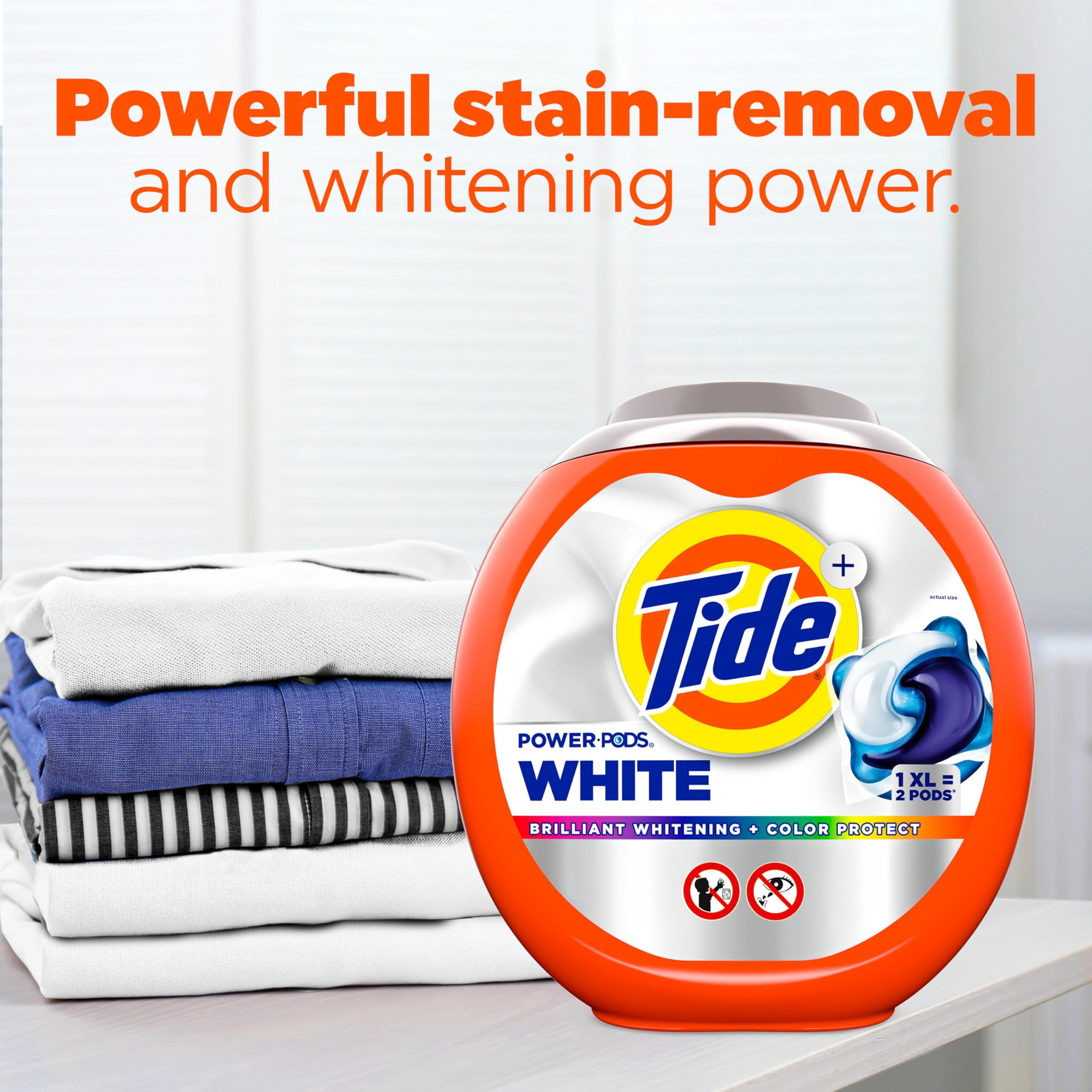 Tide Power PODS Plus Ultra OXI White and Bright Laundry Detergent, 45 Count, Advanced Stain Removal and Whitening Power