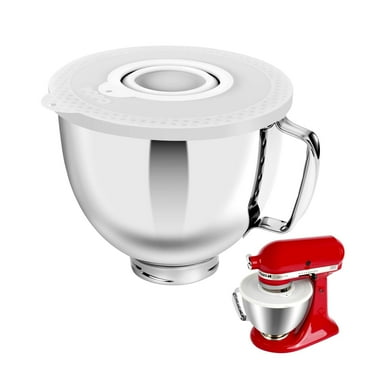 5 Quart Stainless Steel Mixer Bowl Set Compatible with KitchenAid 4.5-5 Quart Tilt-Head Stand Mixers (5 Quart Bowl＋White Cover）