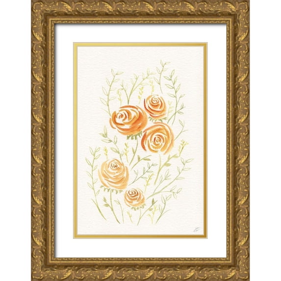Lee, Judson 17x24 Gold Ornate Wood Framed with Double Matting Museum Art Print Titled - Delicate Peach Roses