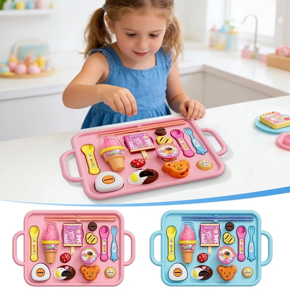 Pretend Play Dessert Food Set with Serving Tray, Kids Ice Cream Popsicle Pudding Snack Toys with Utensils, Educational Pretend Cooking Kitchen Toys for Toddlers Boys Girls Ages 3 Birthday Gifts