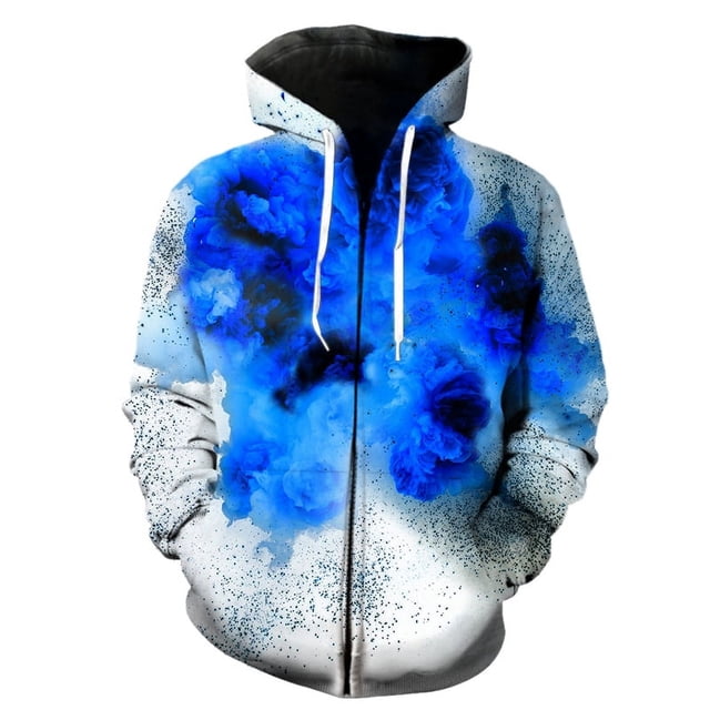 Sweat à Capuche Imprimé Fumée Coloré à Fermeture Éclair Manches Longues Harajuku Pull Décontracté Col Rond Streetwear Oversize Unisexe