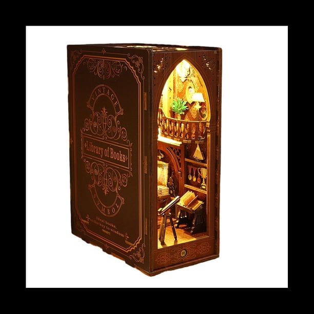 Kit de RincóN de Libros DIY, Sujetalibros de Rompecabezas de Madera 3D para DecoracióN de EstanteríA, con Kits de Modelos de Luz para Adultos