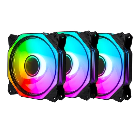 PANO-MOUNTS 120mm RGB Fans 5V 3Pin Addressable RGB PWM PC Computer CPU Case Cooling Fan With SATA Adapter Cable 800-1800RPM 3-Pack Black