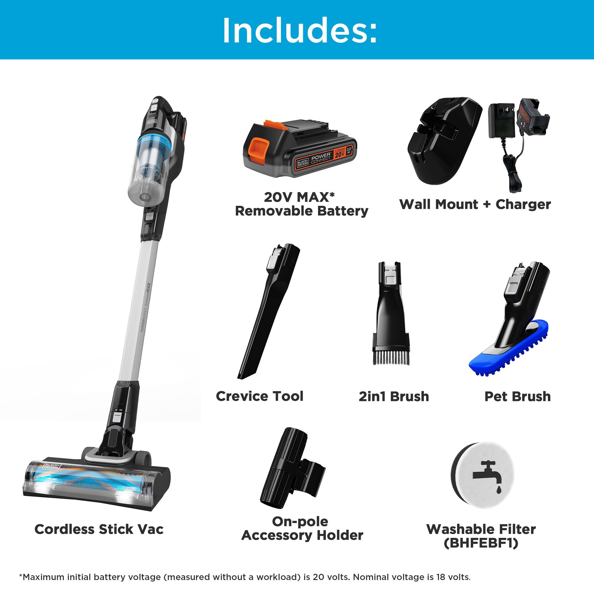 BLACK+DECKER POWERSERIES Extreme MAX 20V MAX* Cordless Stick Vacuum, BHFEB520D1