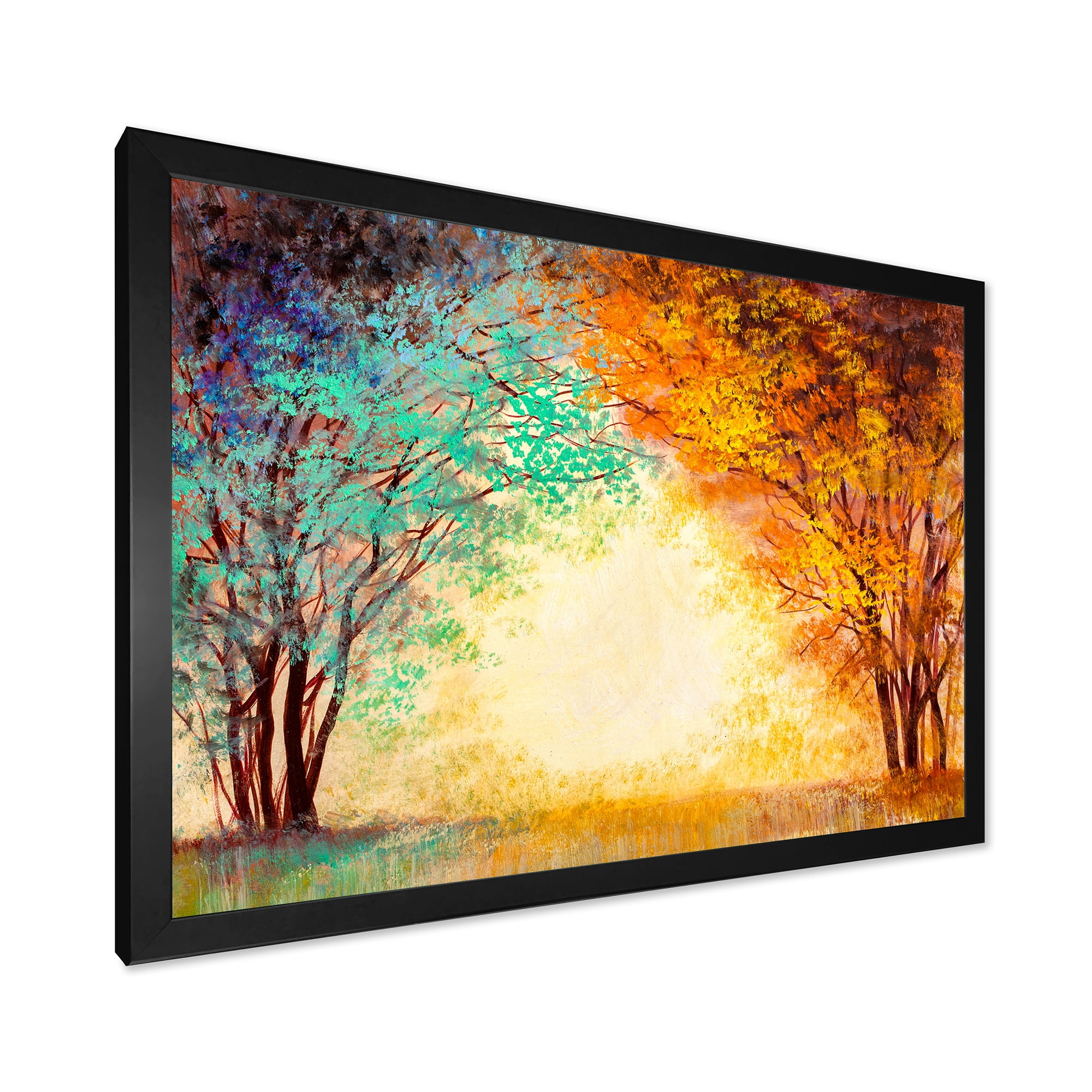 Designart 'Alley Through The Turquise Park In Autumn Sunset ' Traditional Framed Art Print
