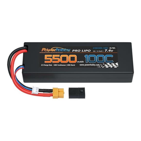 Power Hobby PHB2S5500MAH100CXT60 2S 7.4V 5500mAh 100C Lipo Battery with XT60 Plus Plug Adapter