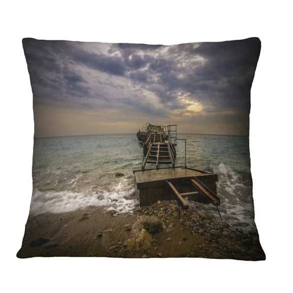 Designart Broken Wooden Pier for Boats - Sea Bridge Throw Pillow - 12x20