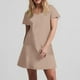 thumbnail image 5 of Vestido Corto de Verano de Moda de Color Sólido Vestido Casual de Cuello en V de Manga Corta, Desgaste Ligero de Poliéster para las Mujeres, Lavado de Manos, 5 of 7