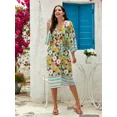 thumbnail image 3 of TEELYNN Boho algodón rayón estampado floral suelto pareo mujer bata casual manga larga caftán bikini vintage ropa de playa vestidos, 3 of 5