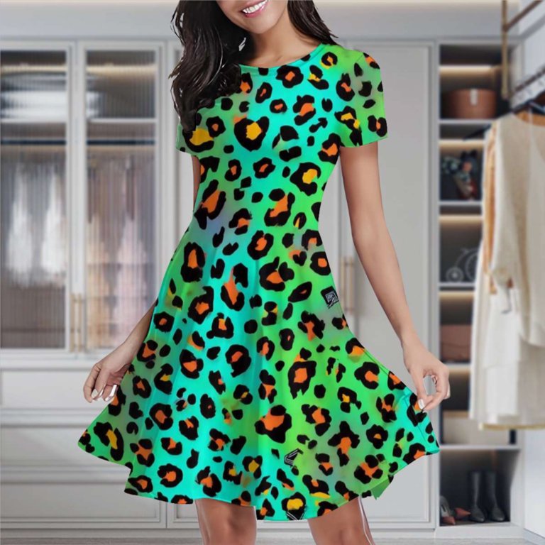 green emerald velvet dress New Womens Zebra Print Long Sleeve Flared Skater Swing Dress Stretchy Mini  Top Neon Green at Amazon Women's Clothing store main image 0