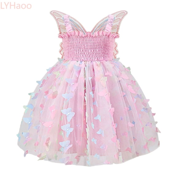 LYHaoo Girls Sparkly Dress Fairy Sleeveless Party Tutu With Star Sequins And Bow,Girls Casual Dresses Sizes 2-3 Years Pink