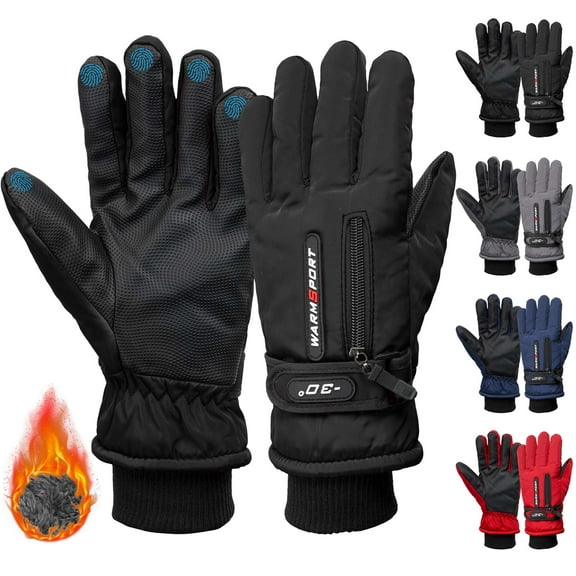 Gustave Winter Ski Snow Gloves for Women Men Waterproof Touchscreen Snowboard Gloves Cold Weather Warm Thermal Fleece Lined Gloves with Pocket for Running Driving Cycling - Black