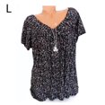 thumbnail image 1 of Camiseta de mujer con cuello en V, manga corta, camiseta de verano informal estampada, negro, L sidaley  AP001653-03, 1 of 6
